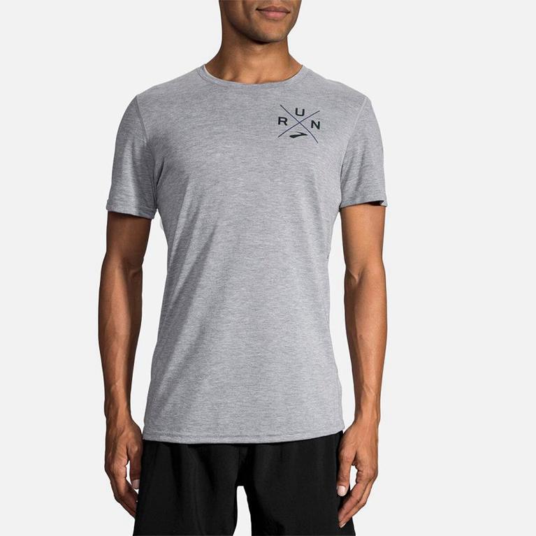 Brooks Distance Graphic Short Sleeve Running Shirt - Men's - Grey (18462-BVXS)